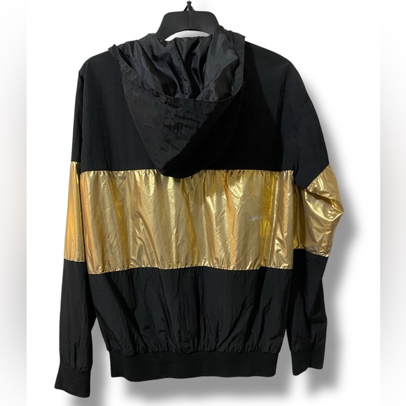 CSG Black Hooded Bomber Jacket with Bold Gold Color-block Women’s Size SP Goth - Picture 5 of 7